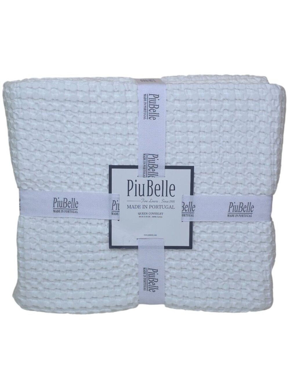 PiuBelle Queen Coverlet 88x94 White 100% Cotton Waffle Weave Made In Portugal